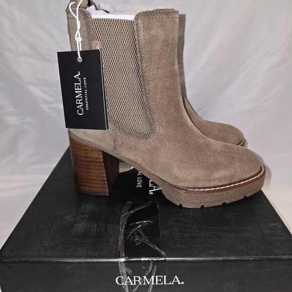 Carmela Suede Ankle, Chelsea Bootie with Heel in Taupe, Women's Size 37, NIB - Picture 4 of 10